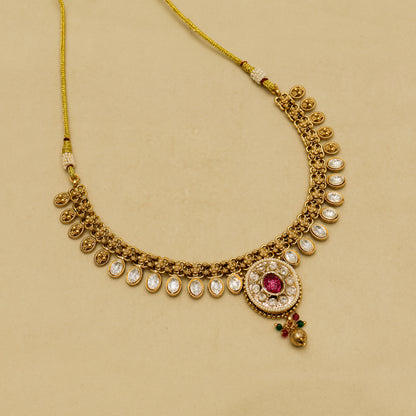 Aanura Ruby Beaded Kundan Necklace with Earrings