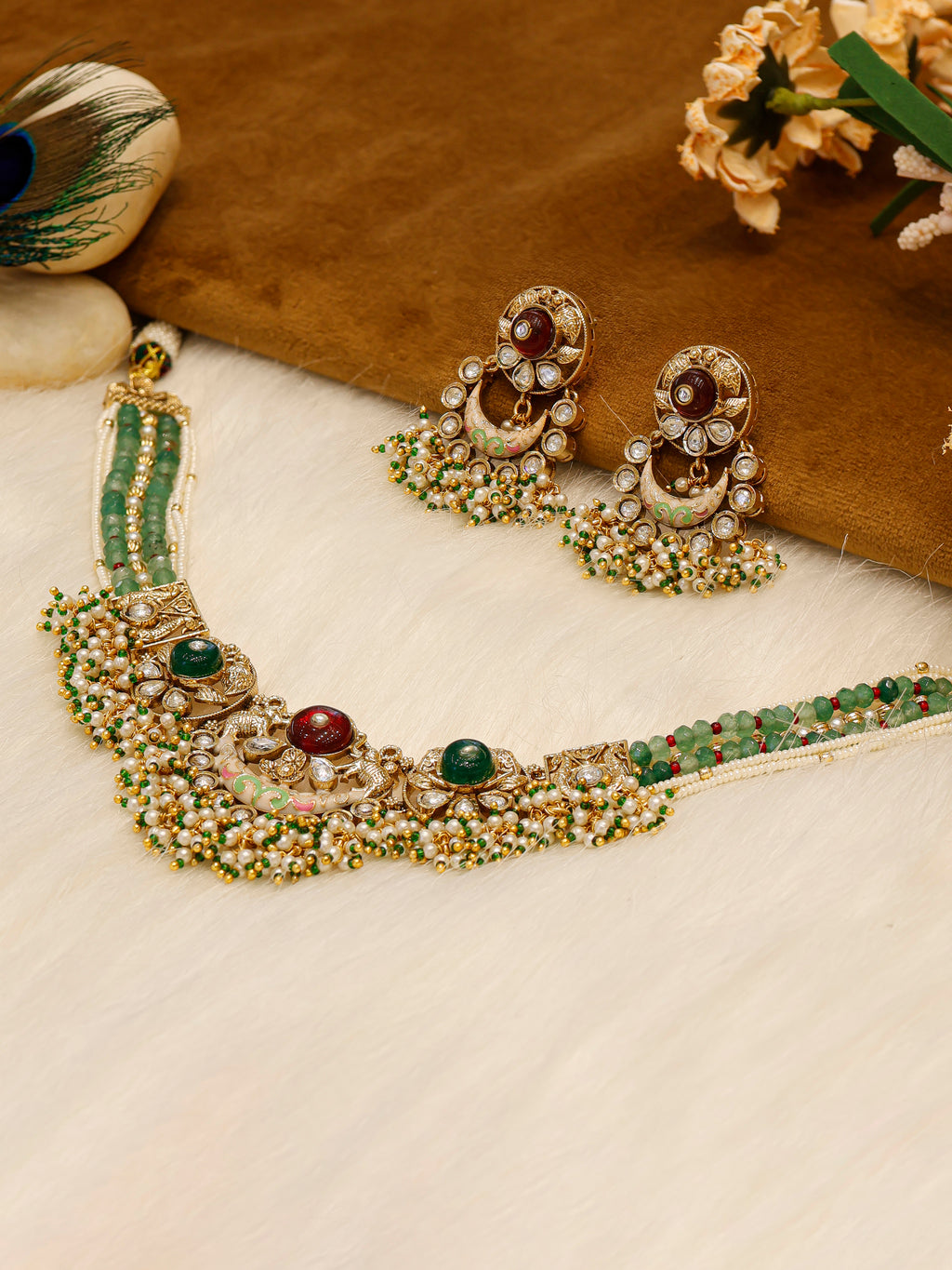 Aanura Temple-Style Choker with Kundan & Pearl Clusters
