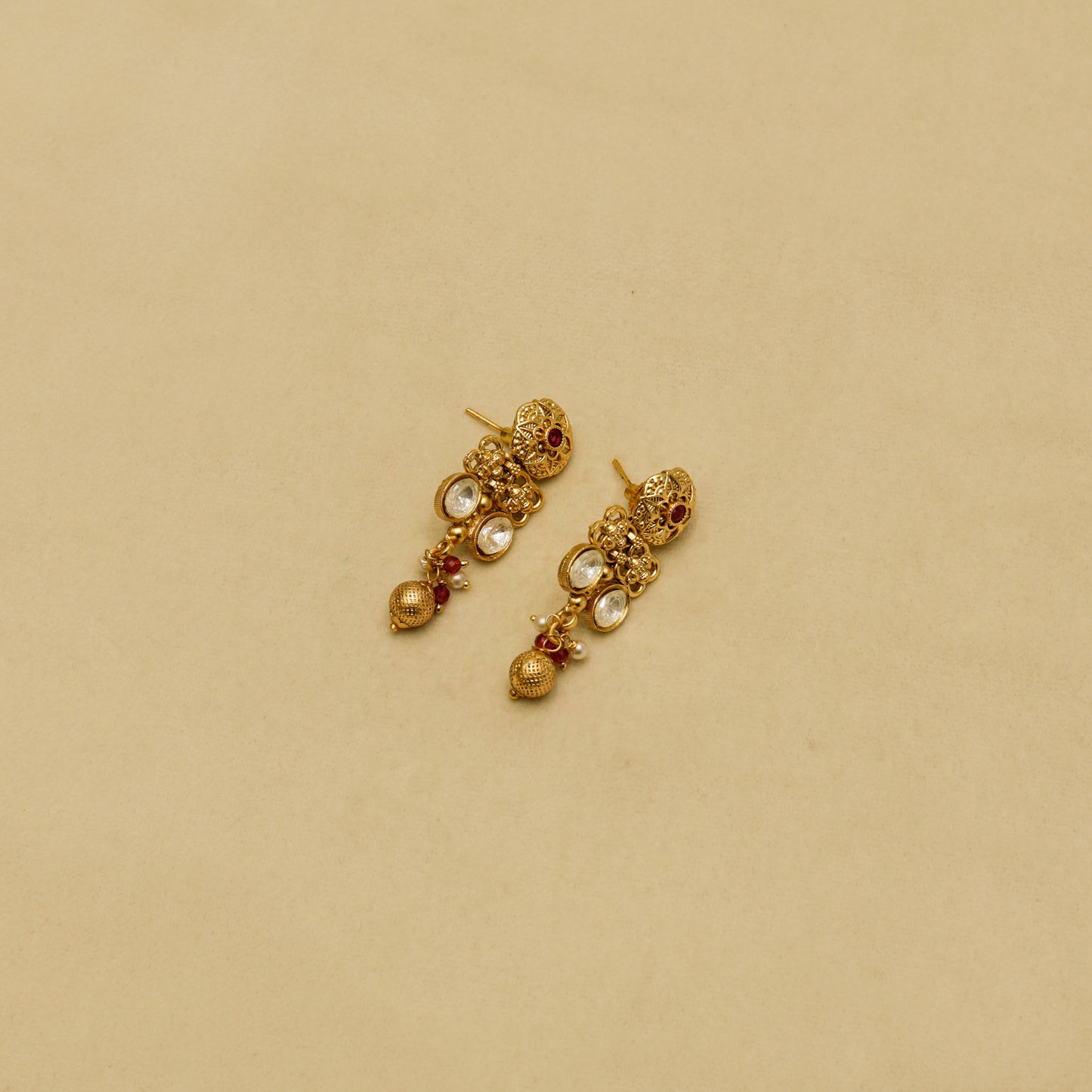 Aanura Ruby Beaded Kundan Necklace with Earrings