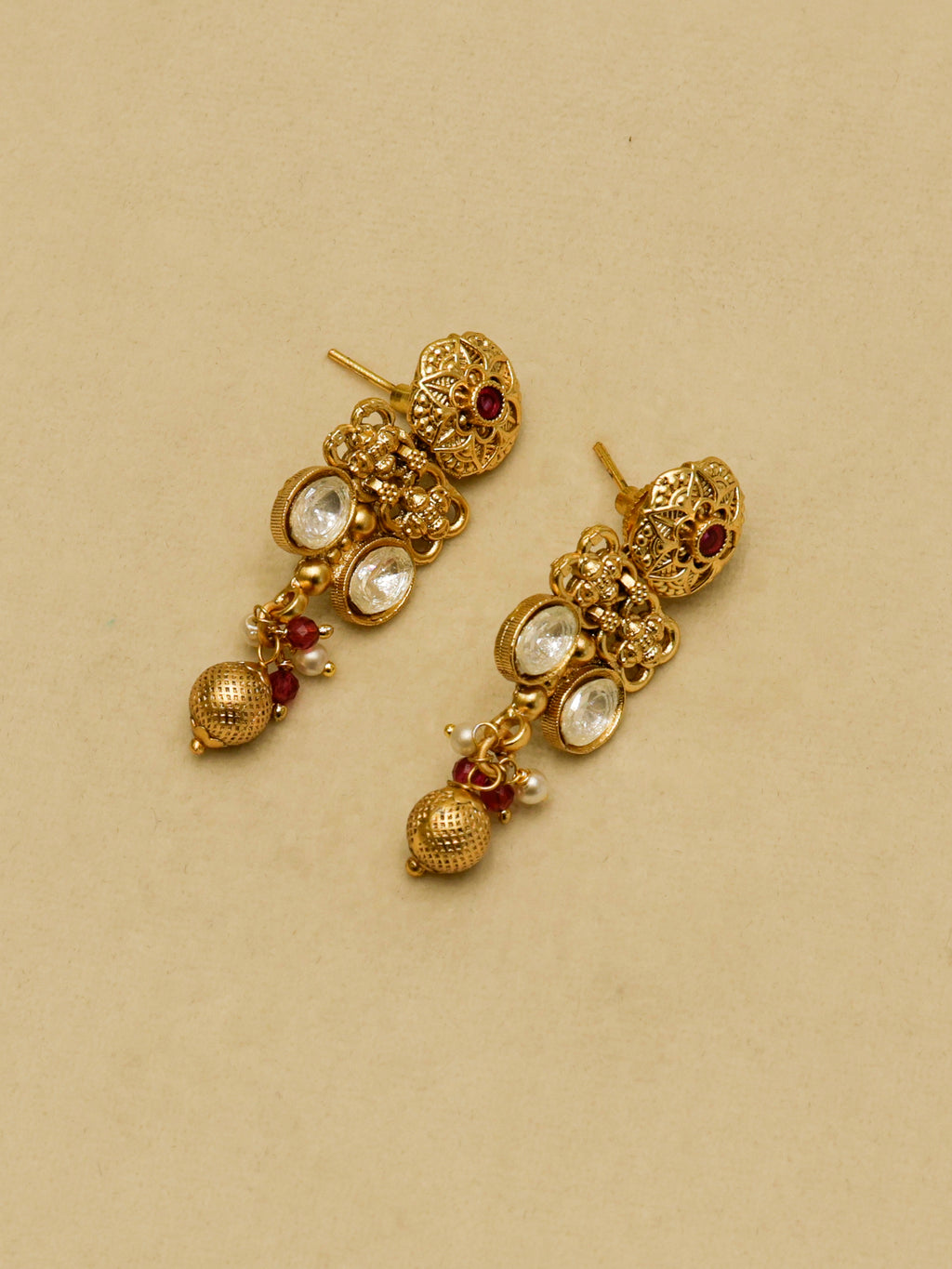 Aanura Ruby Beaded Kundan Necklace with Earrings