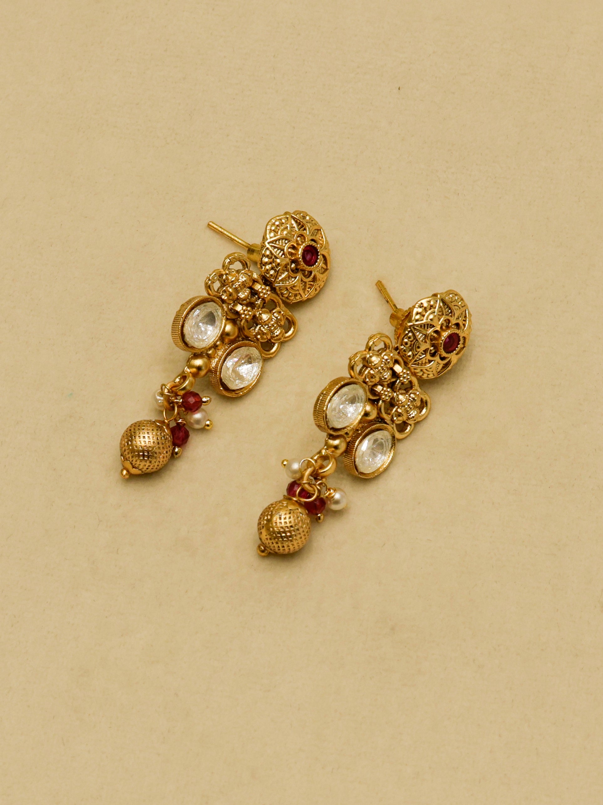 Aanura Ruby Beaded Kundan Necklace with Earrings
