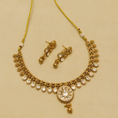 Aanura Ruby Beaded Kundan Necklace with Earrings