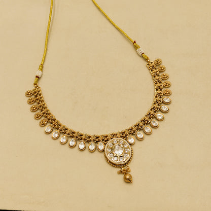 Aanura Ruby Beaded Kundan Necklace with Earrings