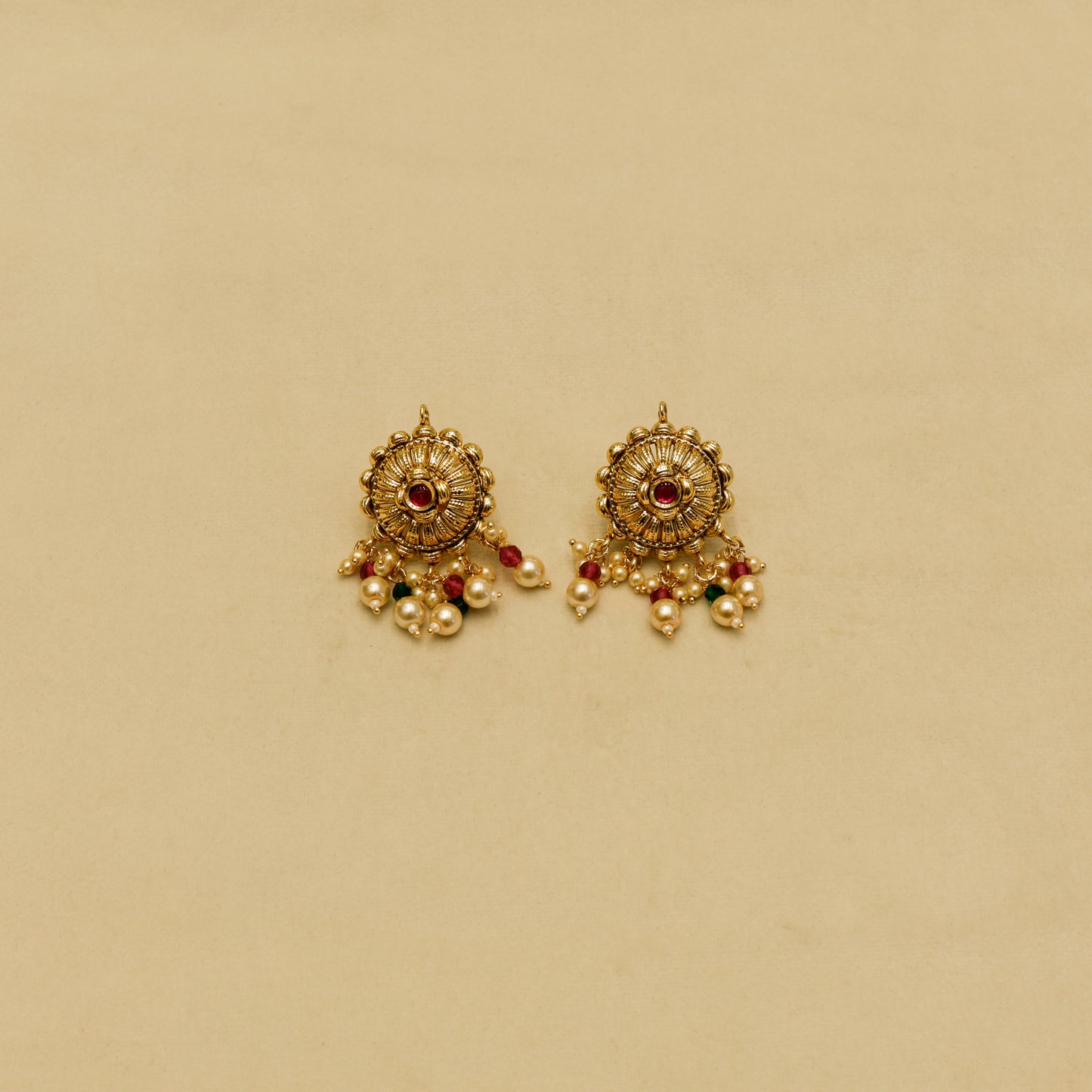 Aanura Gold-Plated Pearl & Green Stone Choker Set