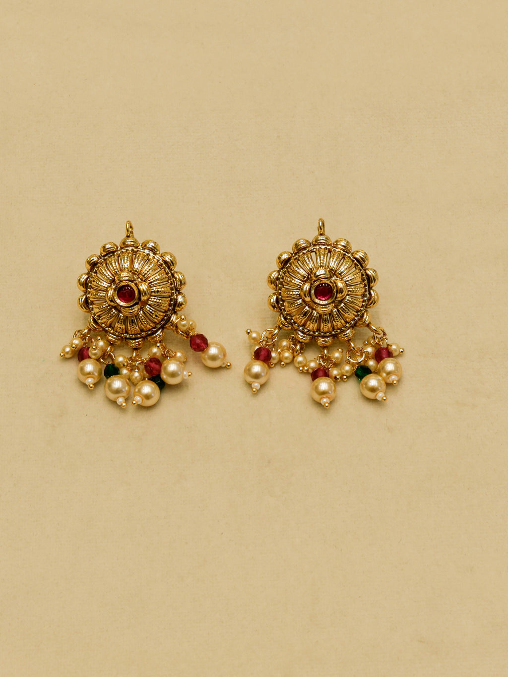 Aanura Gold-Plated Pearl & Green Stone Choker Set