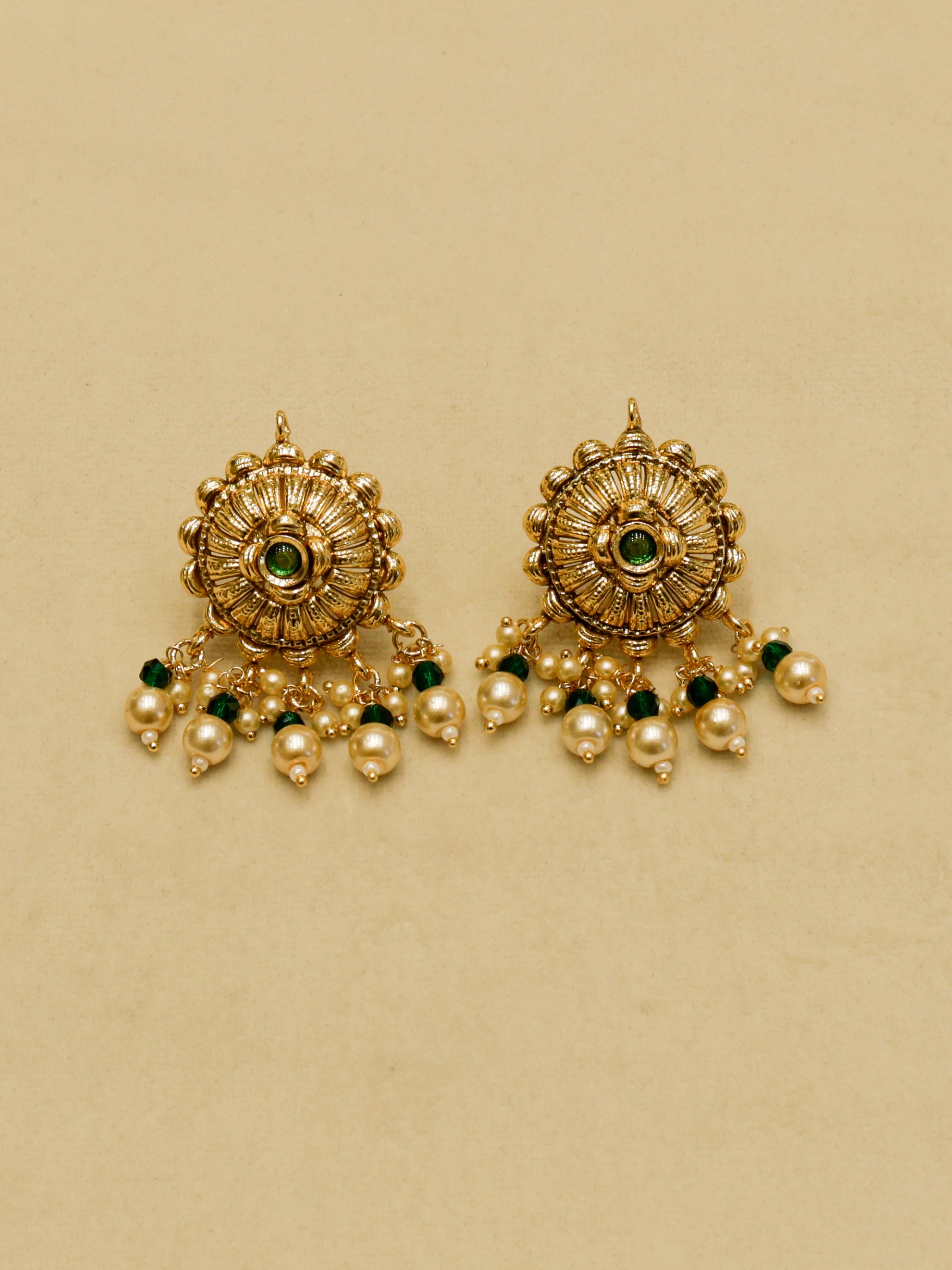 Aanura Gold-Plated Pearl & Green Stone Choker Set