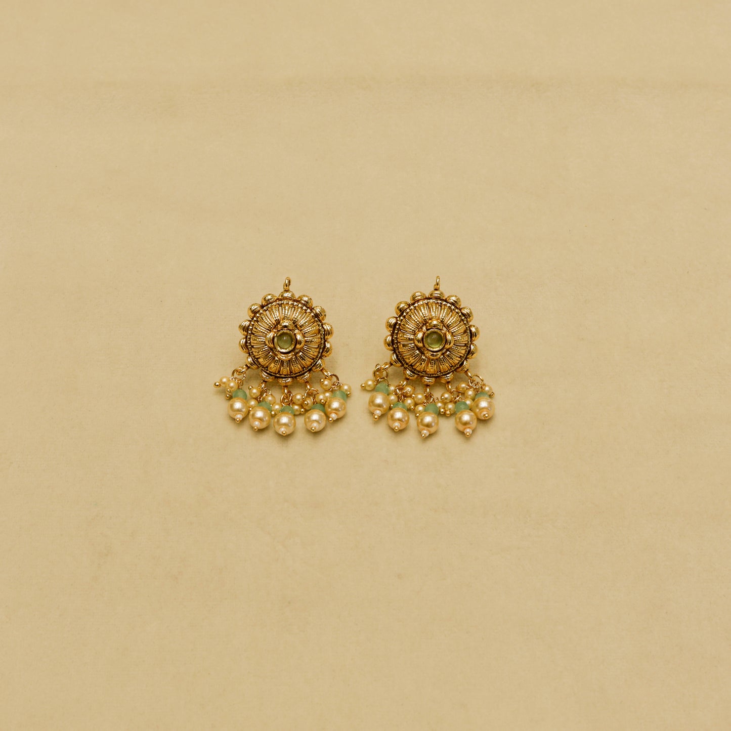 Aanura Gold-Plated Pearl & Green Stone Choker Set