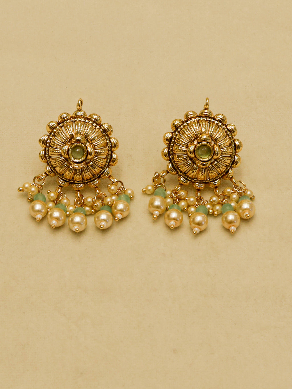Aanura Gold-Plated Pearl & Green Stone Choker Set