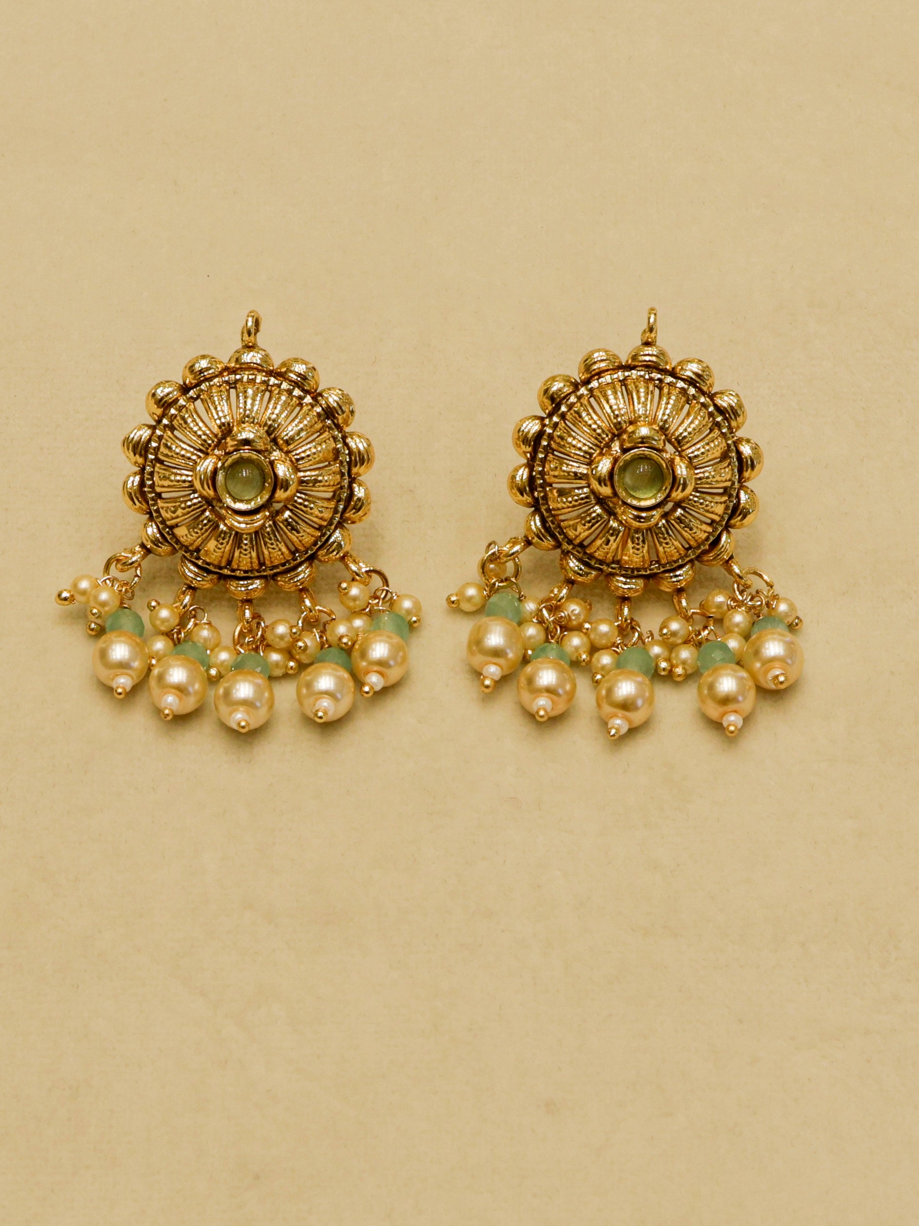 Aanura Gold-Plated Pearl & Green Stone Choker Set
