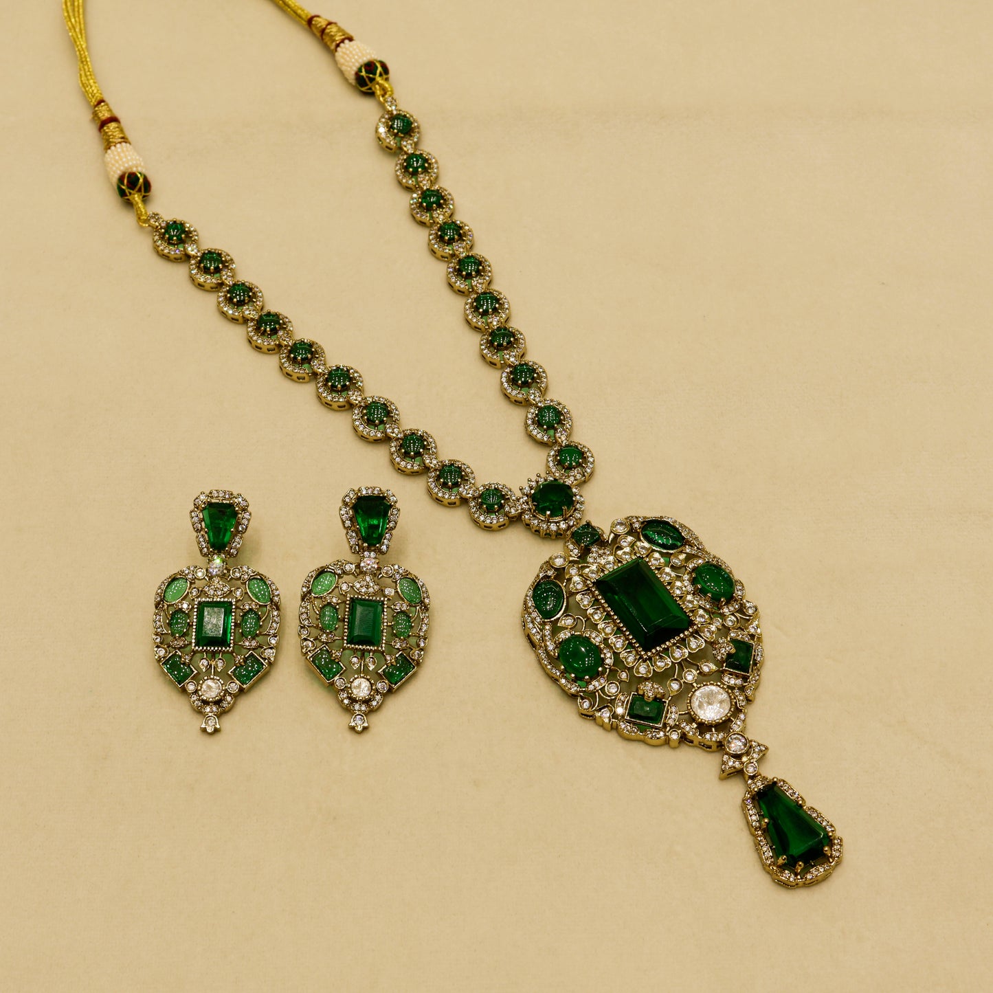 Aanura Red Stone Antique Kundan Necklace & Earrings