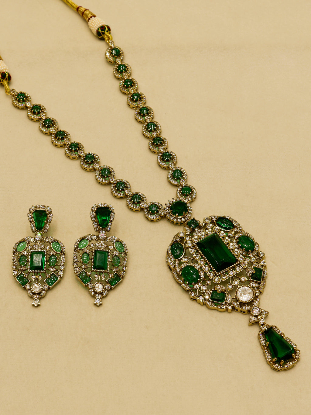 Aanura Red Stone Antique Kundan Necklace & Earrings