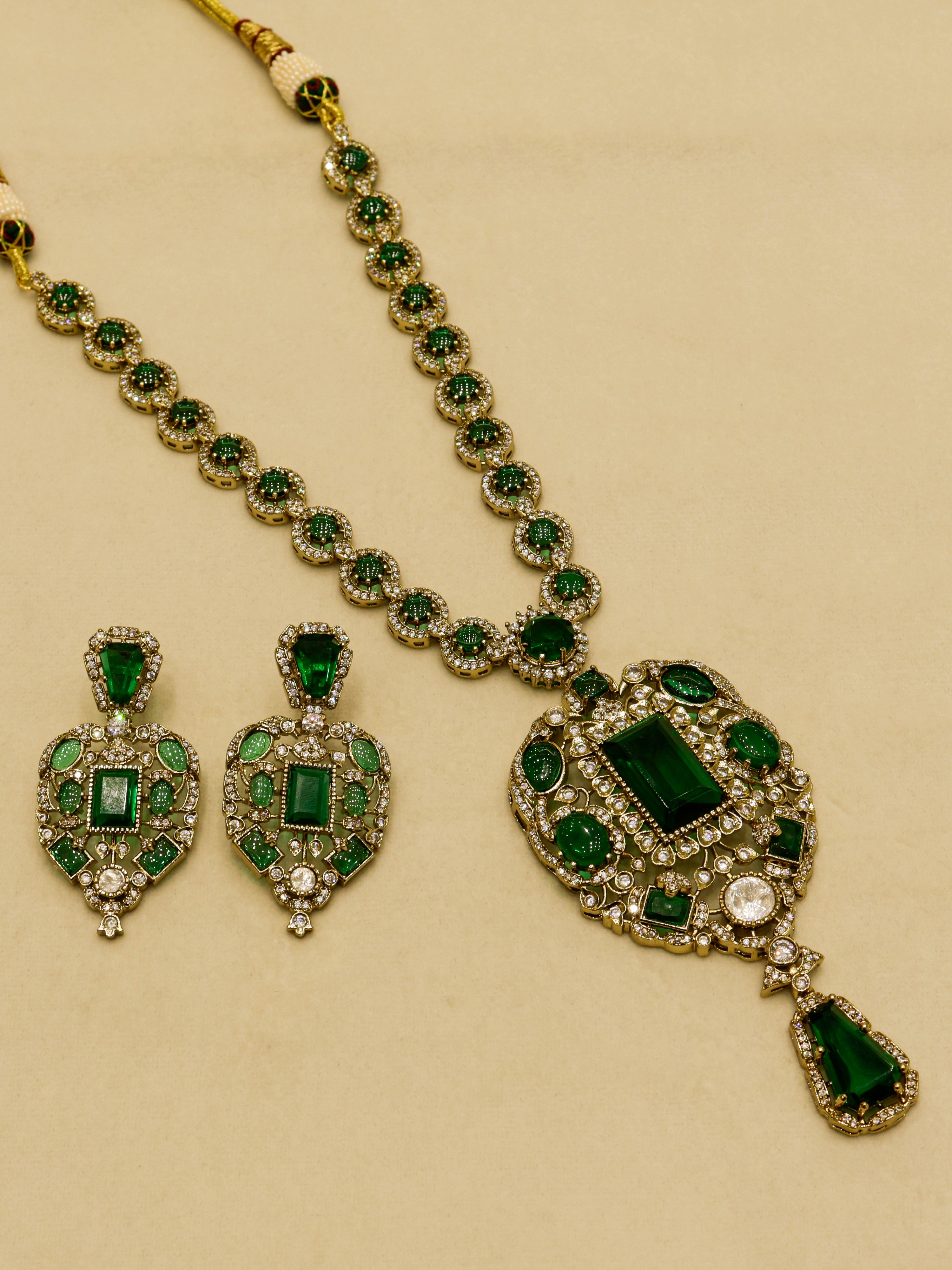Aanura Red Stone Antique Kundan Necklace & Earrings