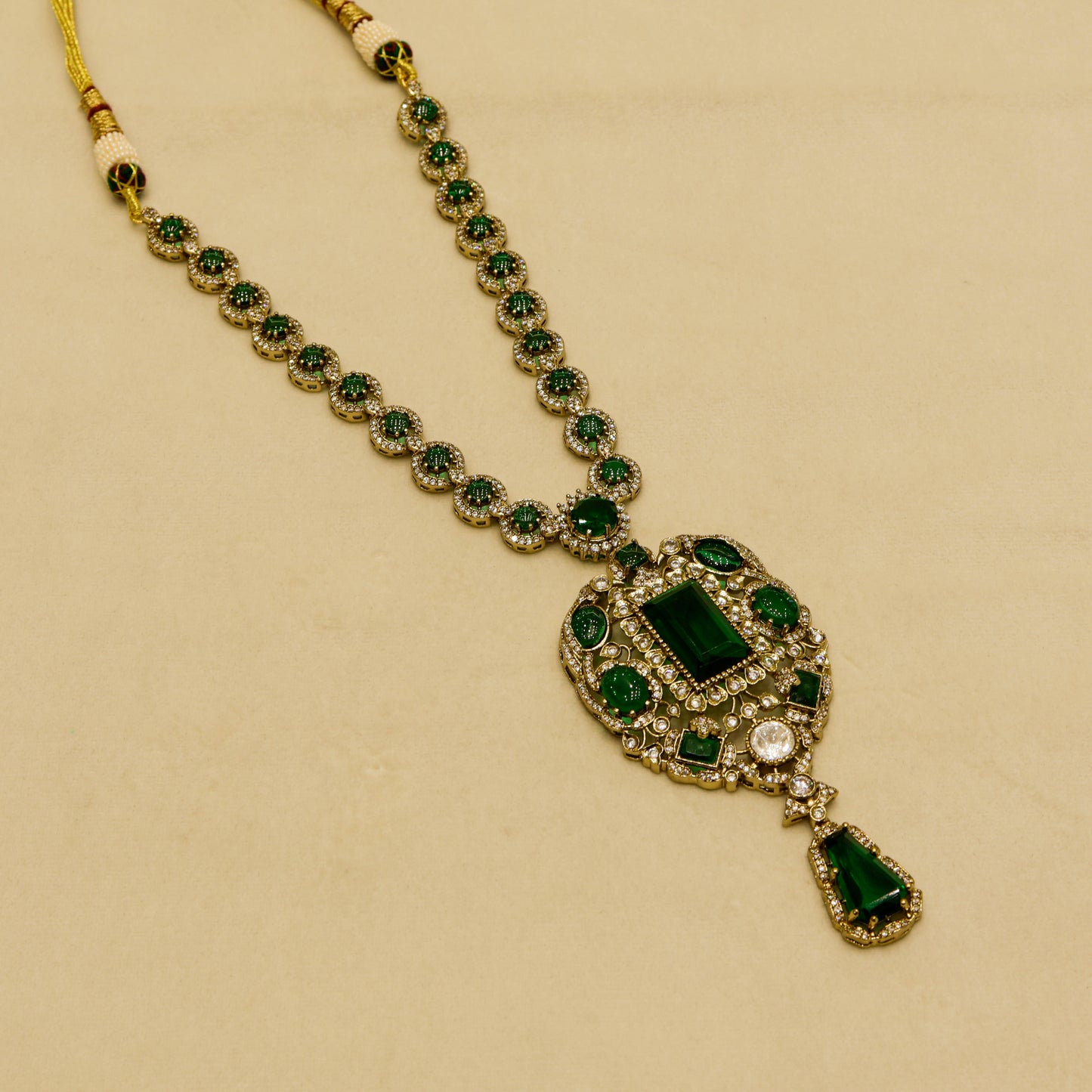 Aanura Red Stone Antique Kundan Necklace & Earrings