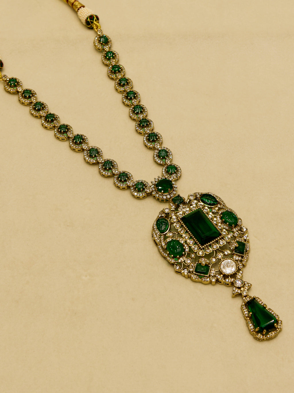 Aanura Red Stone Antique Kundan Necklace & Earrings