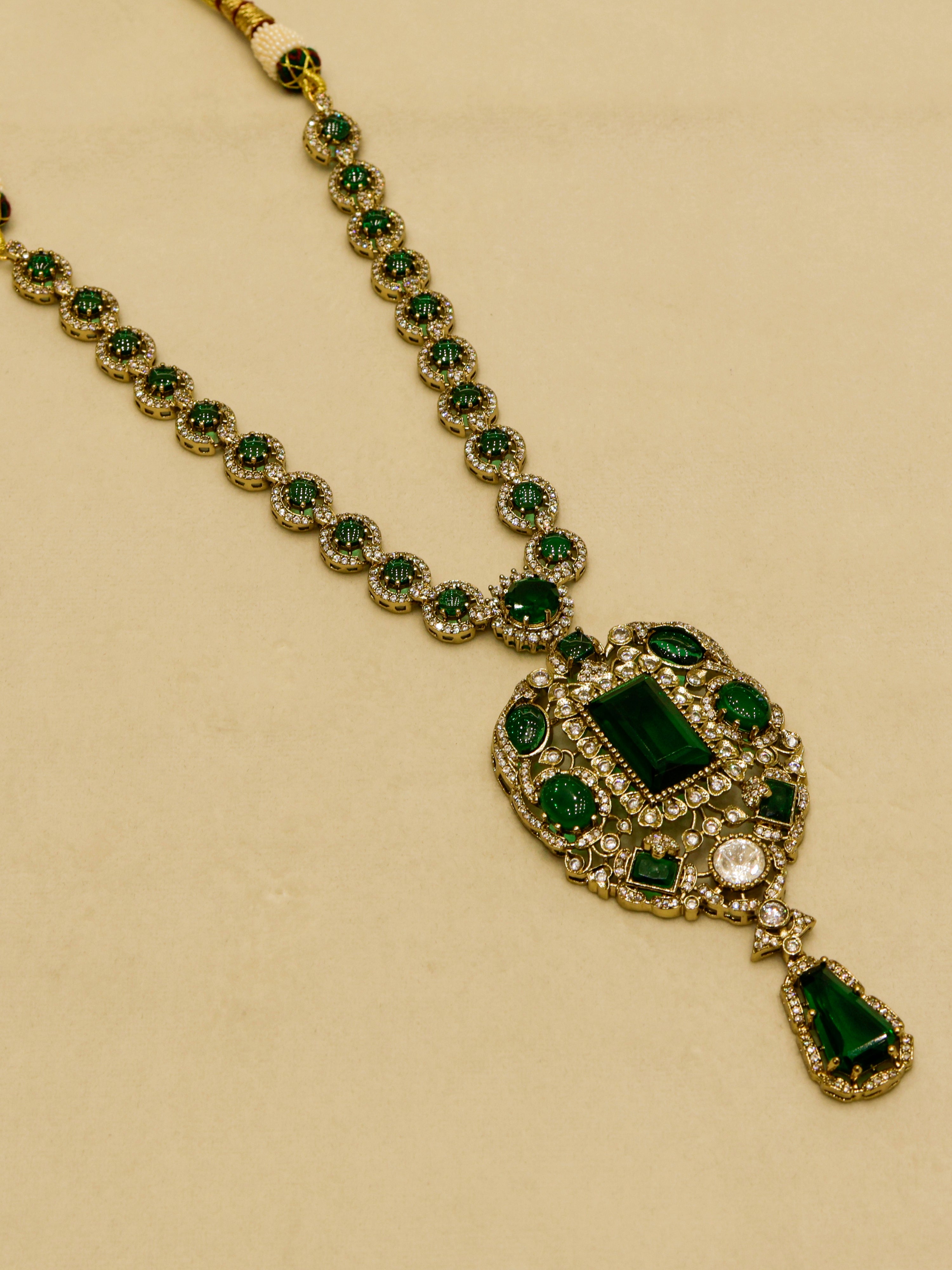 Aanura Red Stone Antique Kundan Necklace & Earrings