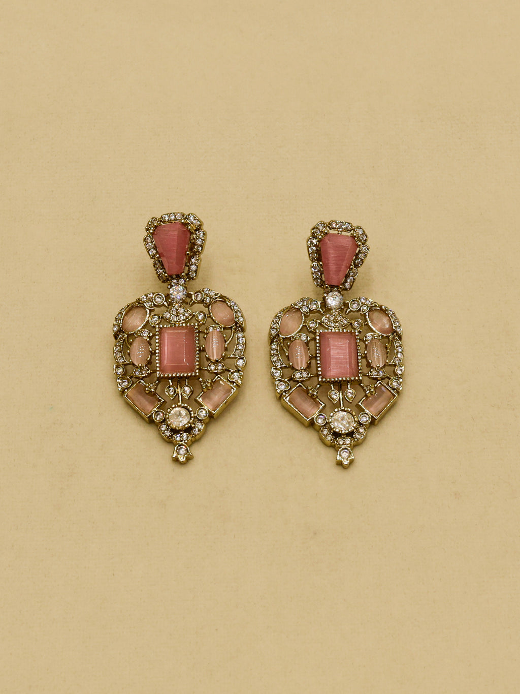 Aanura Red Stone Antique Kundan Necklace & Earrings