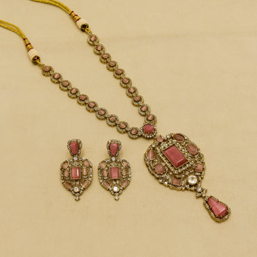 Aanura Red Stone Antique Kundan Necklace & Earrings