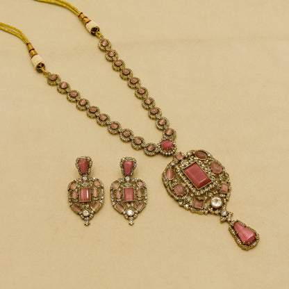 Aanura Red Stone Antique Kundan Necklace & Earrings