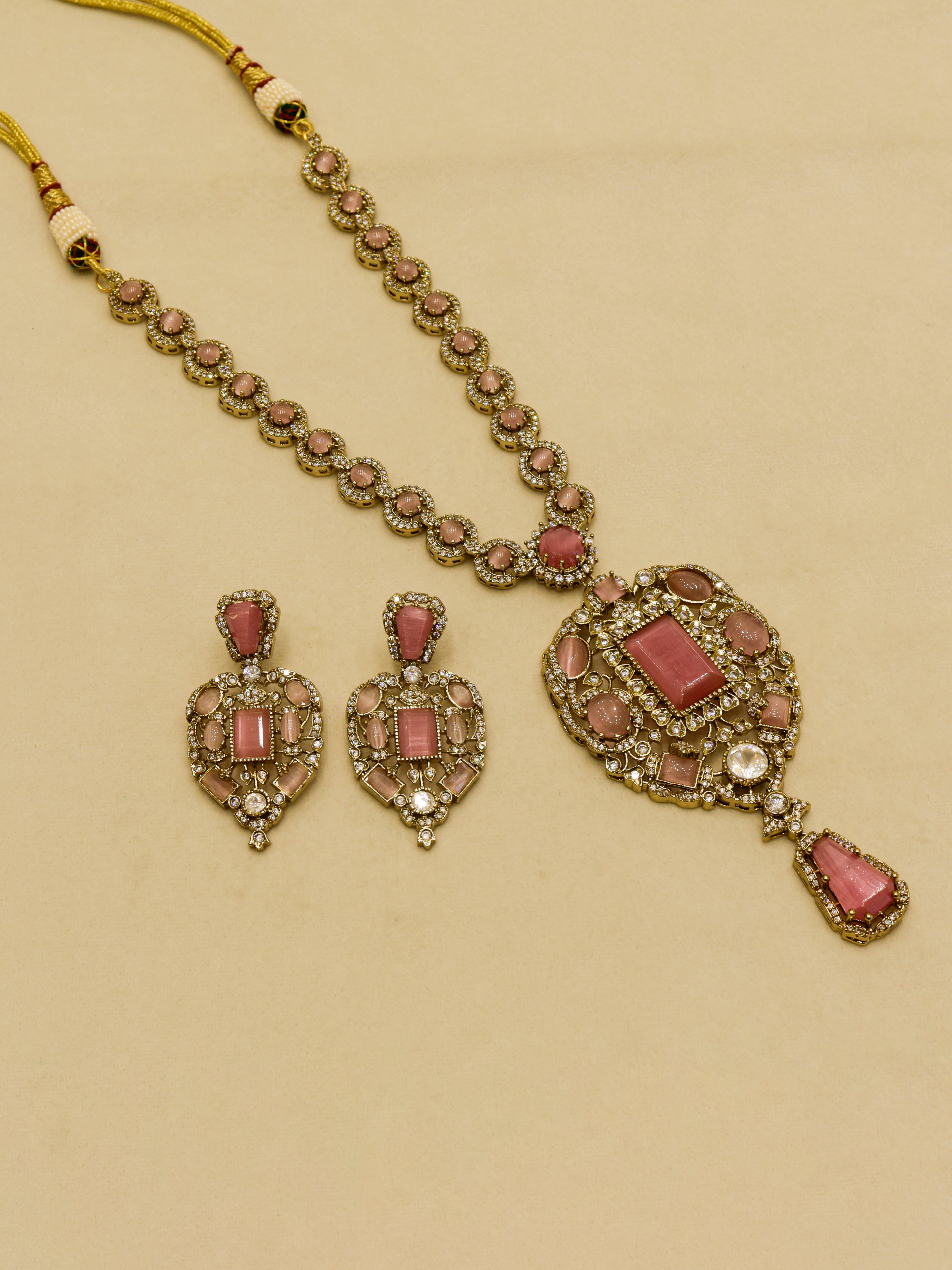 Aanura Red Stone Antique Kundan Necklace & Earrings