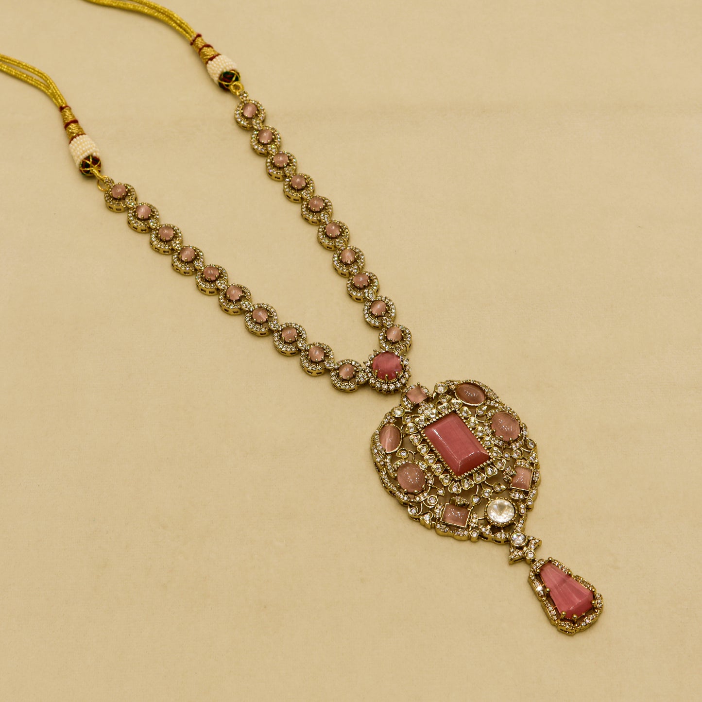 Aanura Red Stone Antique Kundan Necklace & Earrings