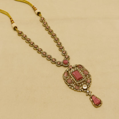 Aanura Red Stone Antique Kundan Necklace & Earrings