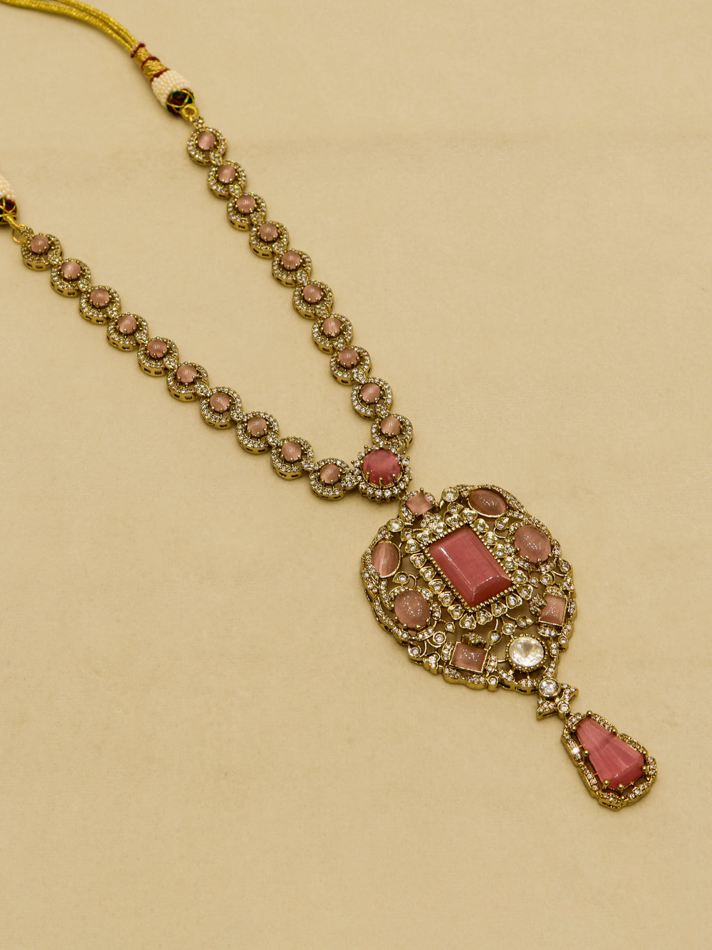 Aanura Red Stone Antique Kundan Necklace & Earrings