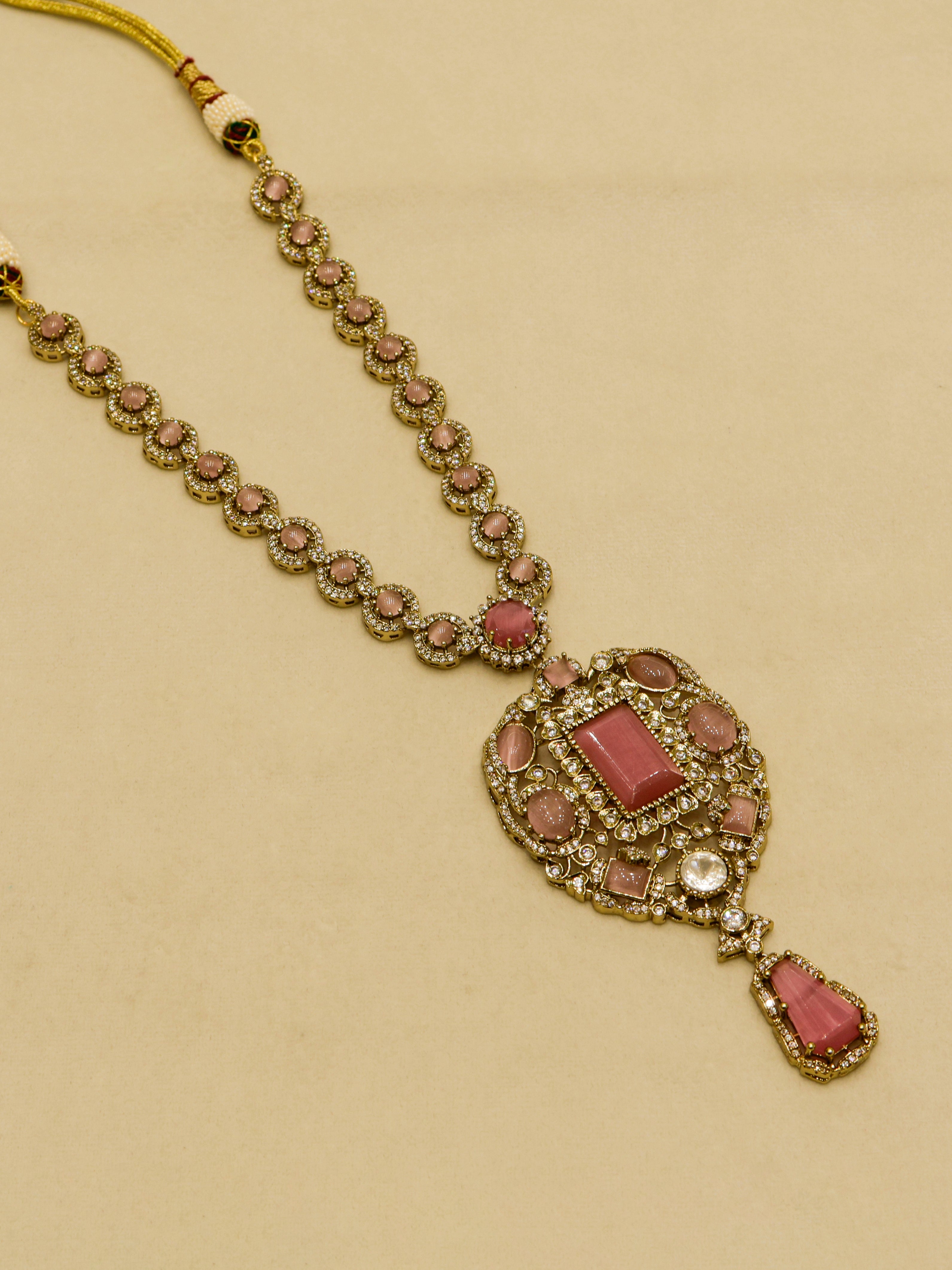 Aanura Red Stone Antique Kundan Necklace & Earrings