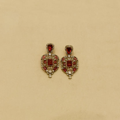 Aanura Red Stone Antique Kundan Necklace & Earrings