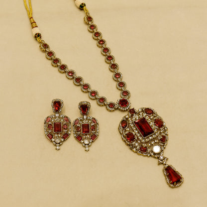 Aanura Red Stone Antique Kundan Necklace & Earrings