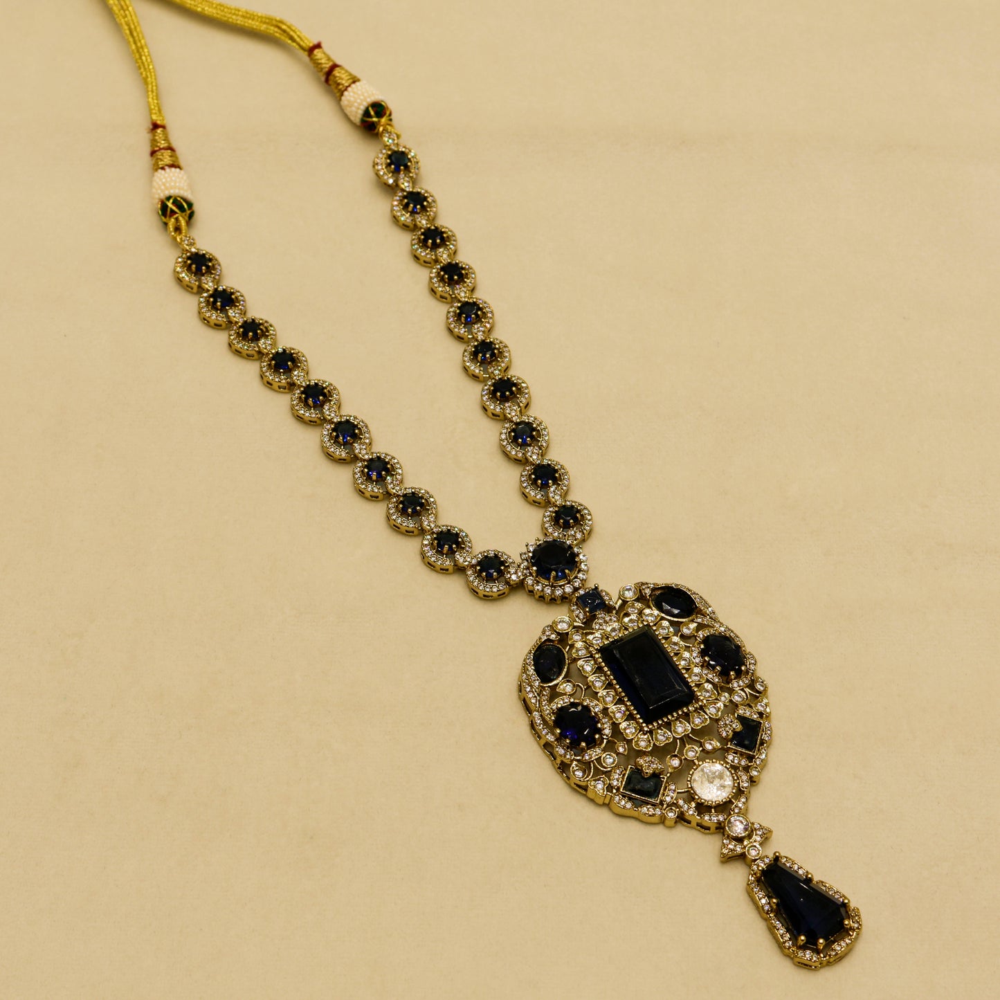 Aanura Red Stone Antique Kundan Necklace & Earrings