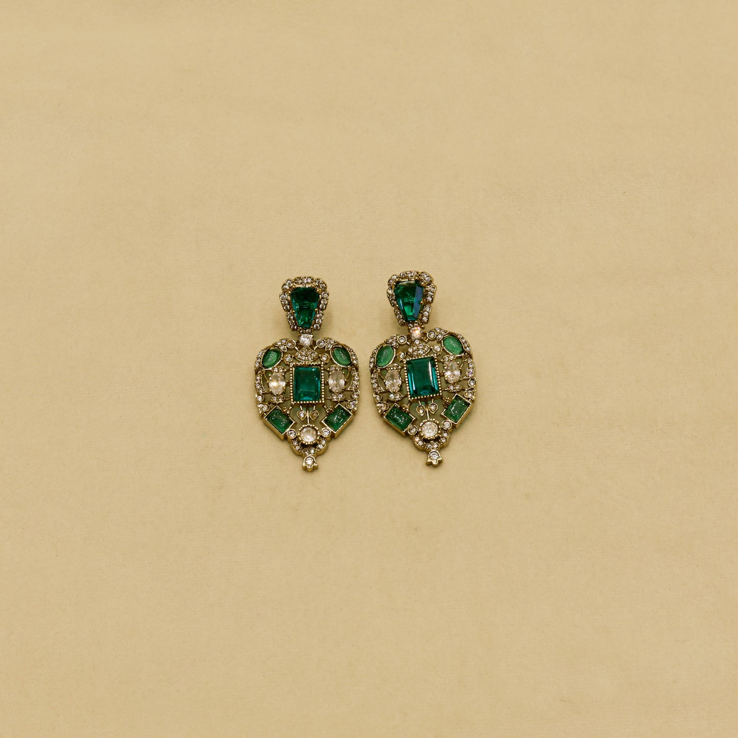 Aanura Red Stone Antique Kundan Necklace & Earrings