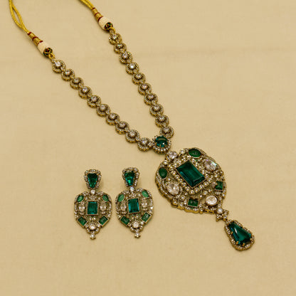 Aanura Red Stone Antique Kundan Necklace & Earrings