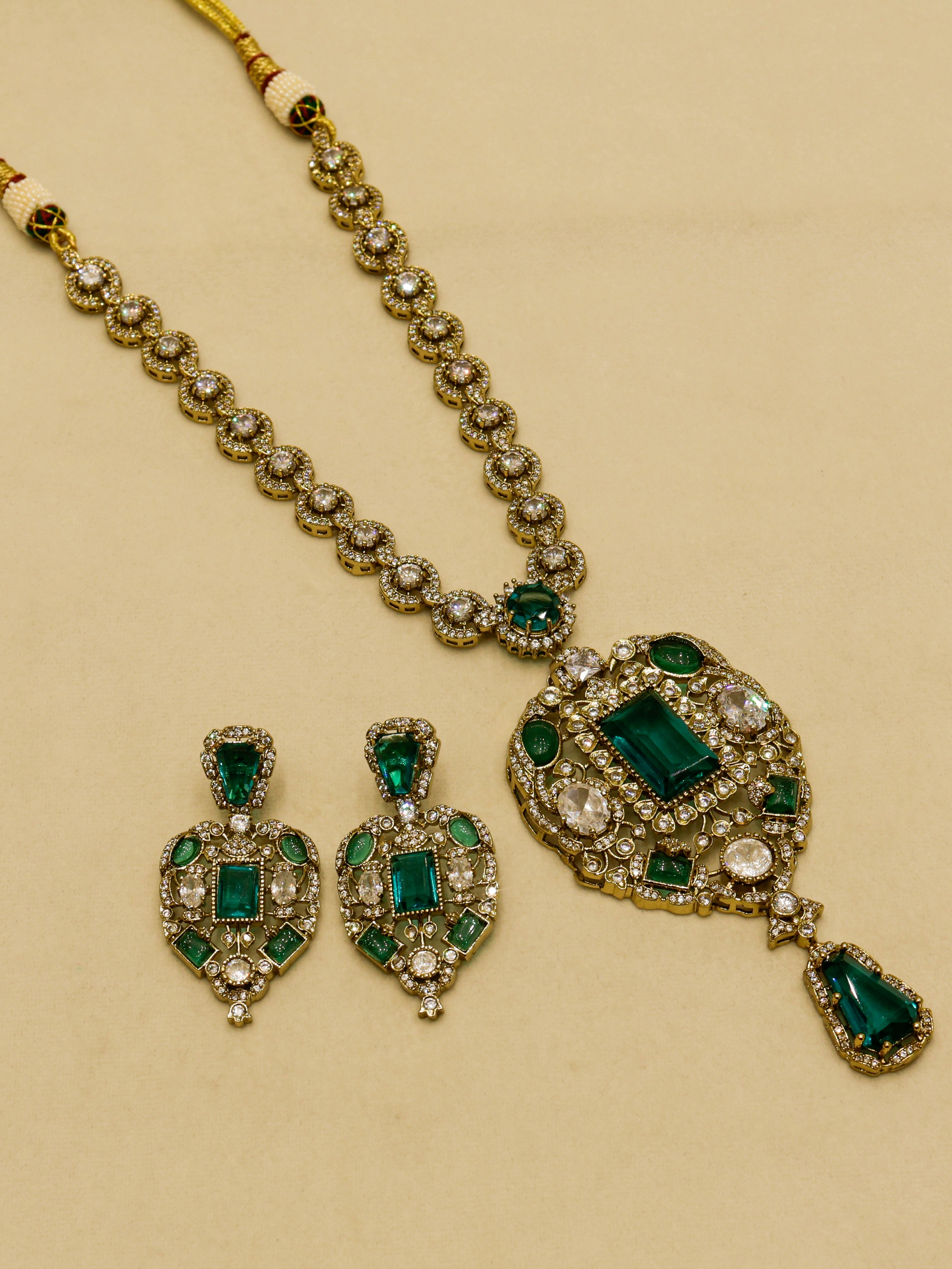 Aanura Red Stone Antique Kundan Necklace & Earrings