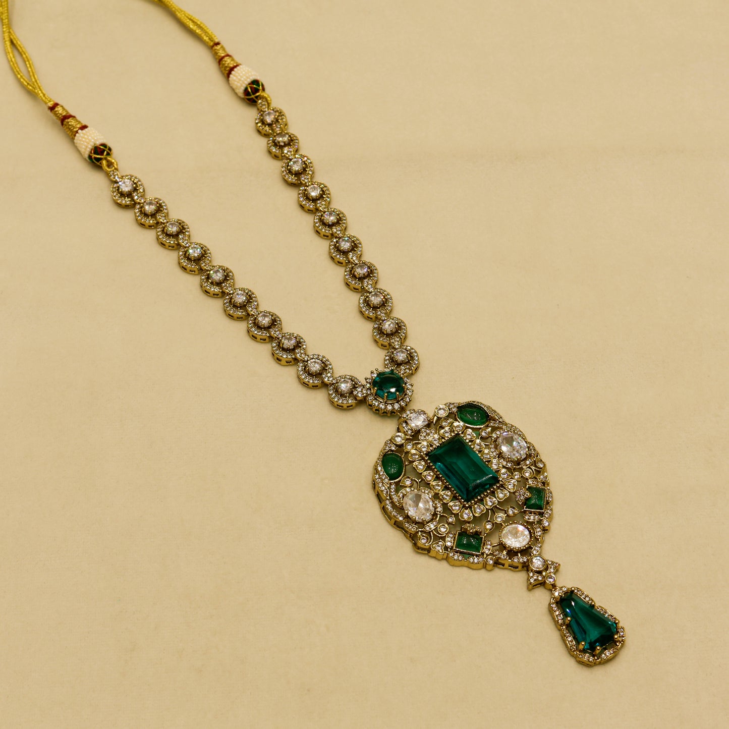 Aanura Red Stone Antique Kundan Necklace & Earrings