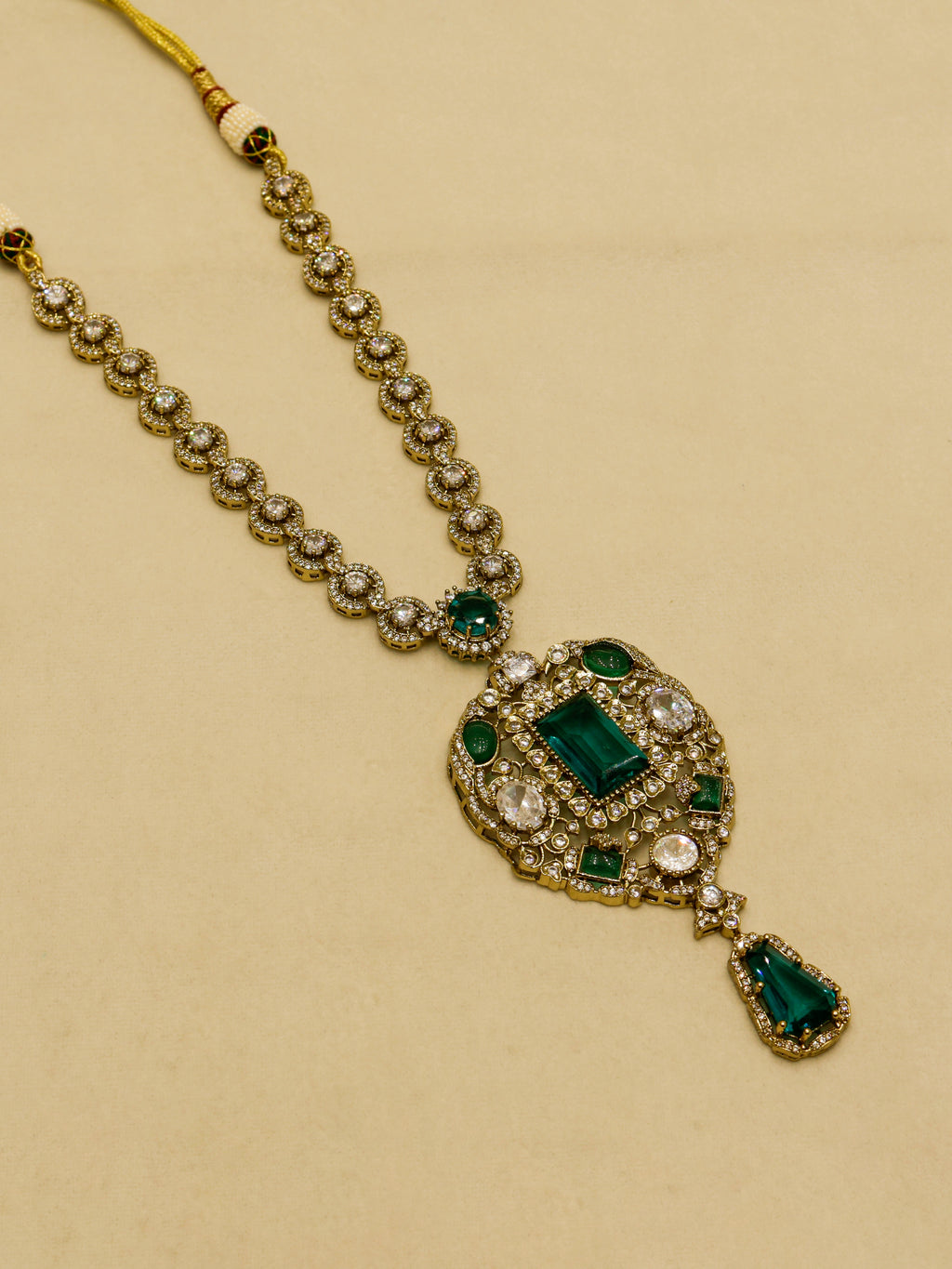 Aanura Red Stone Antique Kundan Necklace & Earrings
