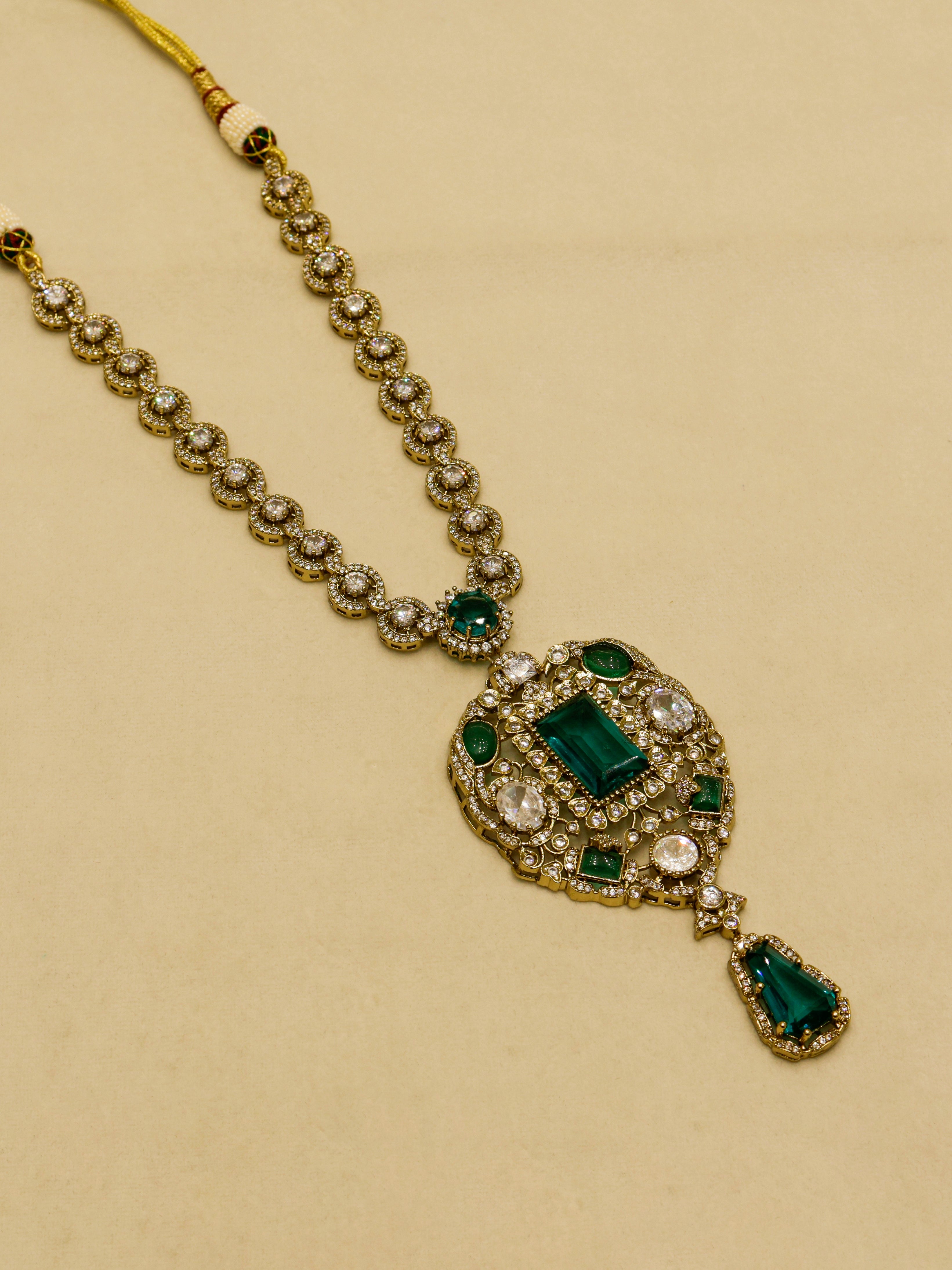 Aanura Red Stone Antique Kundan Necklace & Earrings