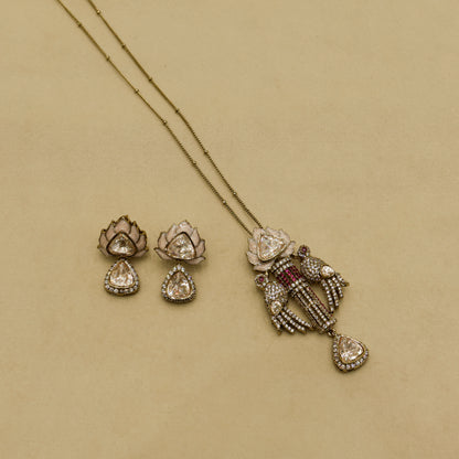 Aanura Lotus Motif Long Necklace Set with Earrings