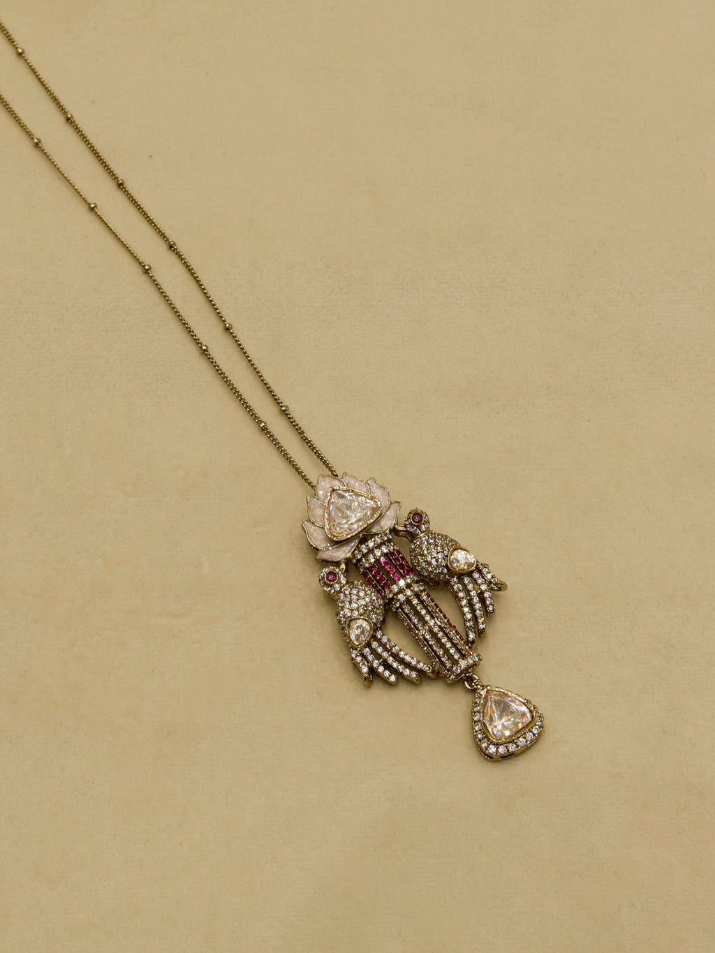 Aanura Lotus Motif Long Necklace Set with Earrings