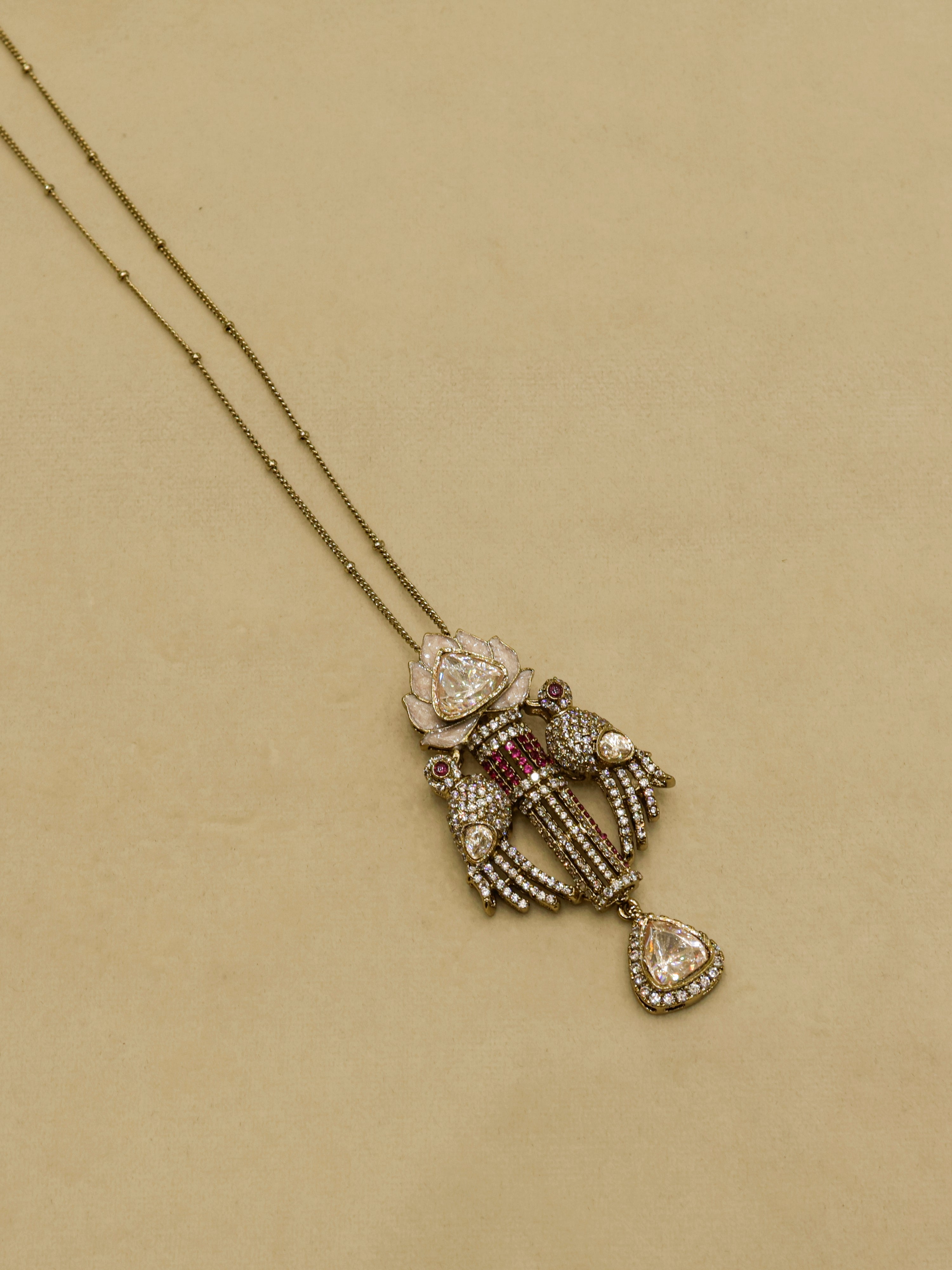Aanura Lotus Motif Long Necklace Set with Earrings