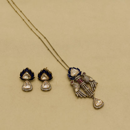 Aanura Lotus Motif Long Necklace Set with Earrings