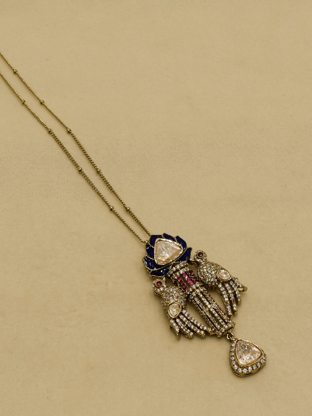 Aanura Lotus Motif Long Necklace Set with Earrings