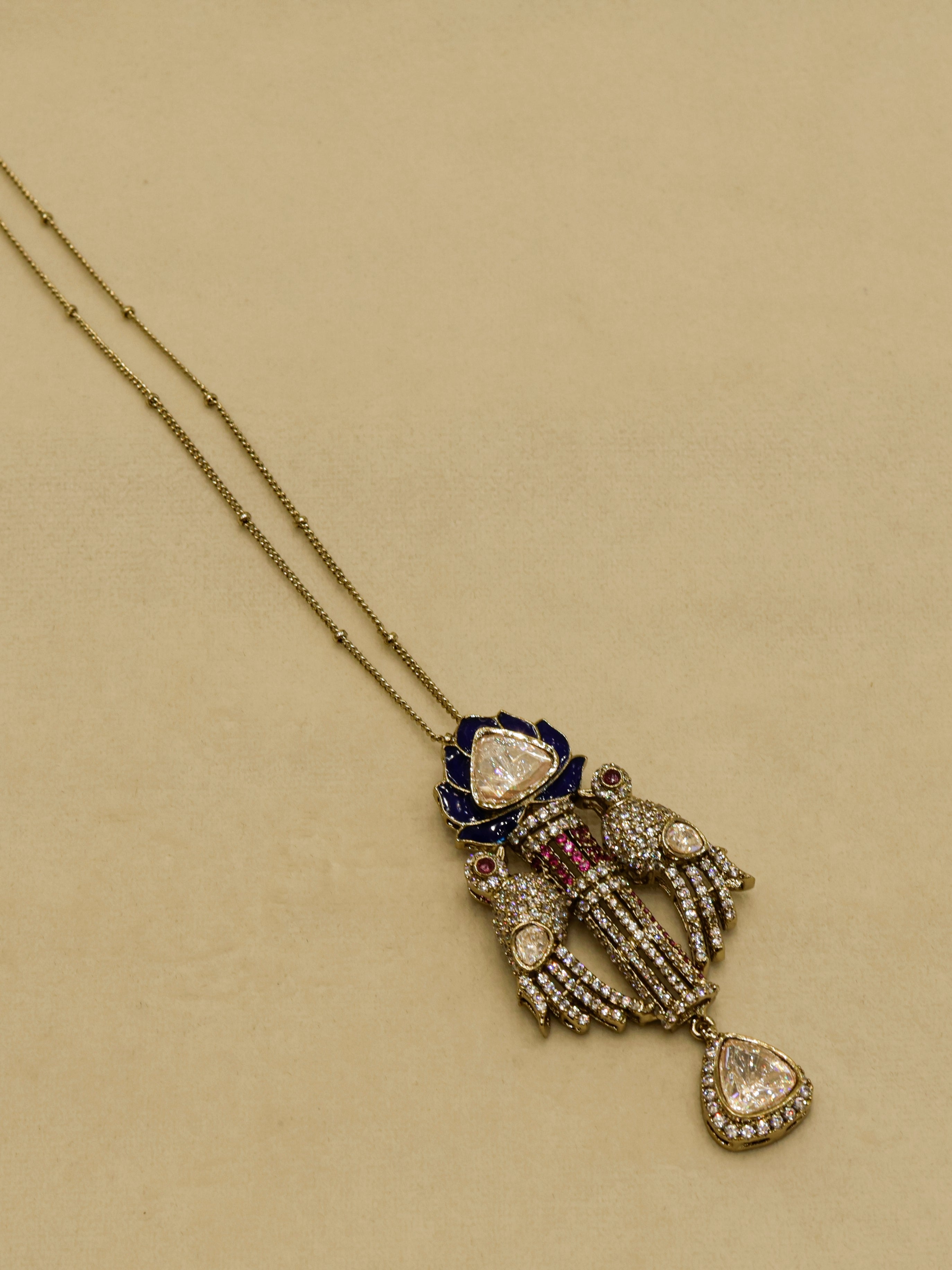 Aanura Lotus Motif Long Necklace Set with Earrings