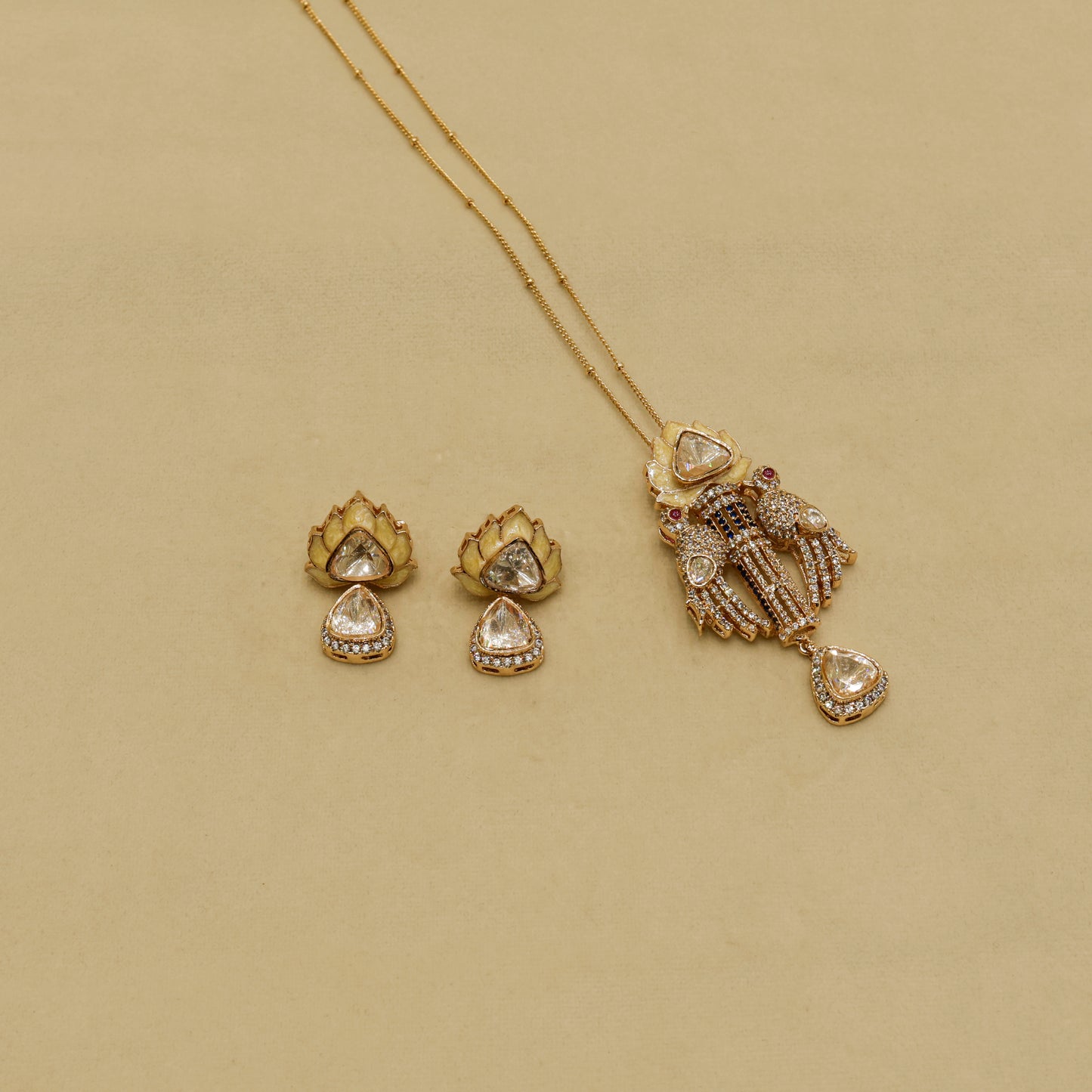 Aanura Lotus Motif Long Necklace Set with Earrings