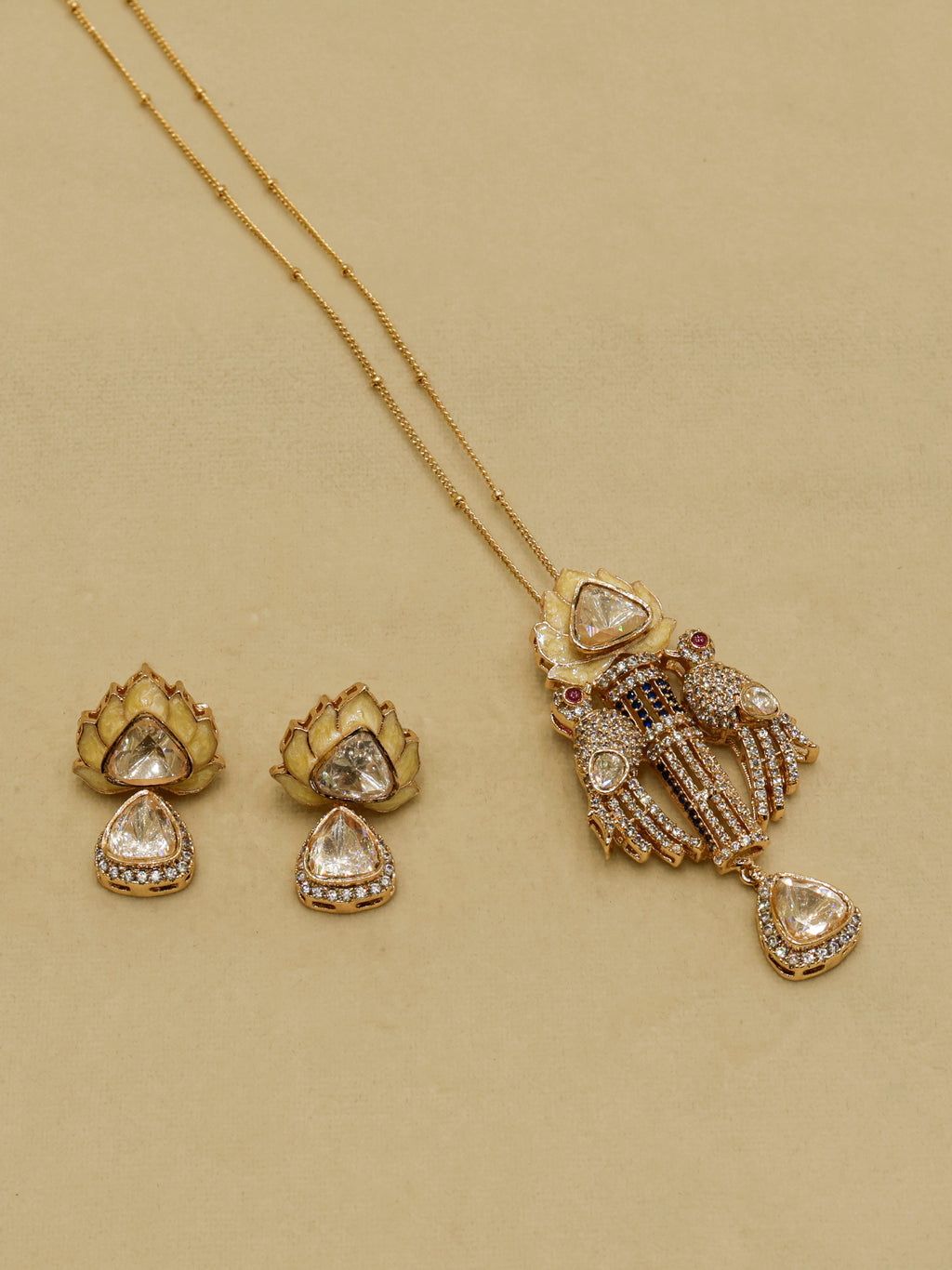 Aanura Lotus Motif Long Necklace Set with Earrings