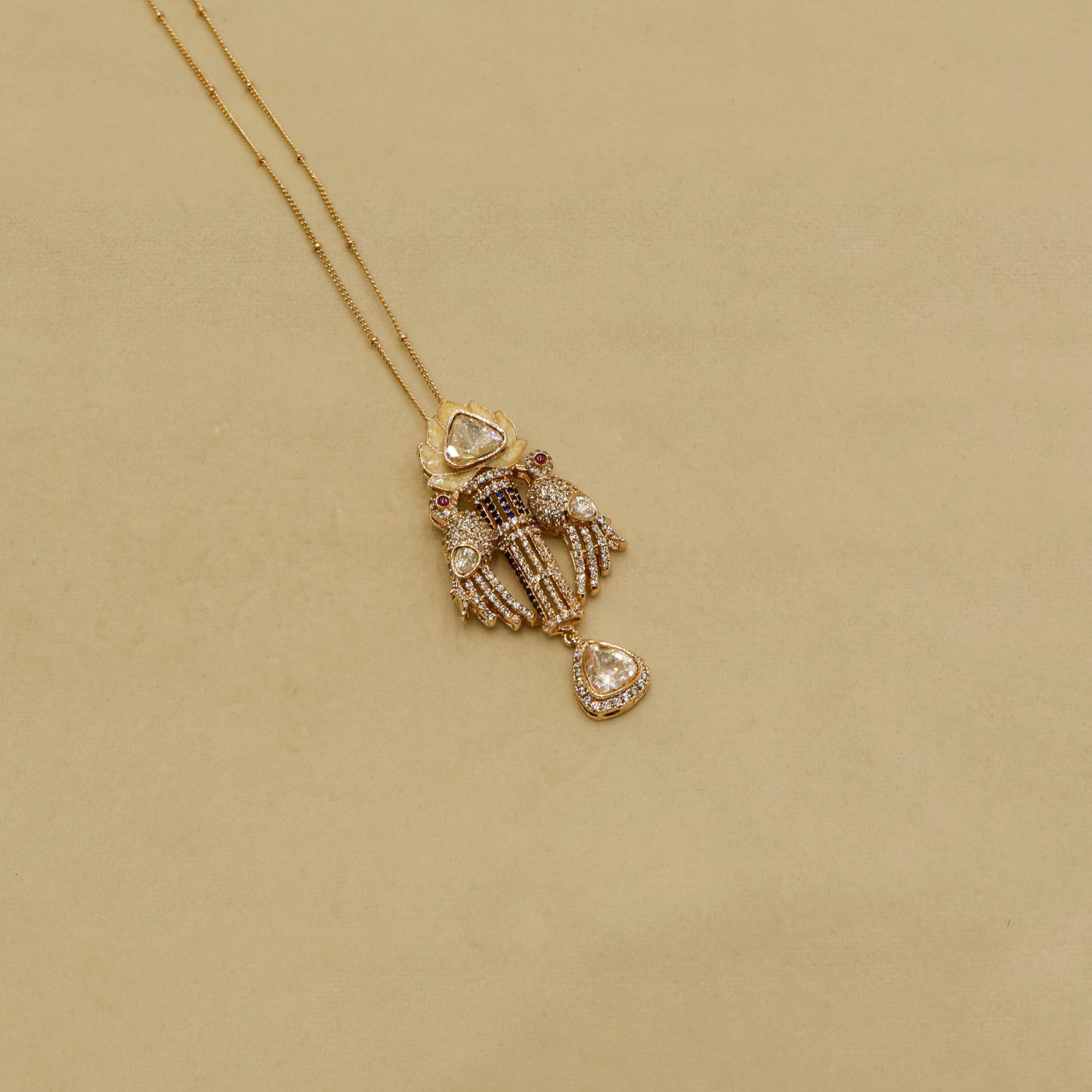 Aanura Lotus Motif Long Necklace Set with Earrings