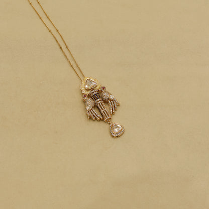 Aanura Lotus Motif Long Necklace Set with Earrings