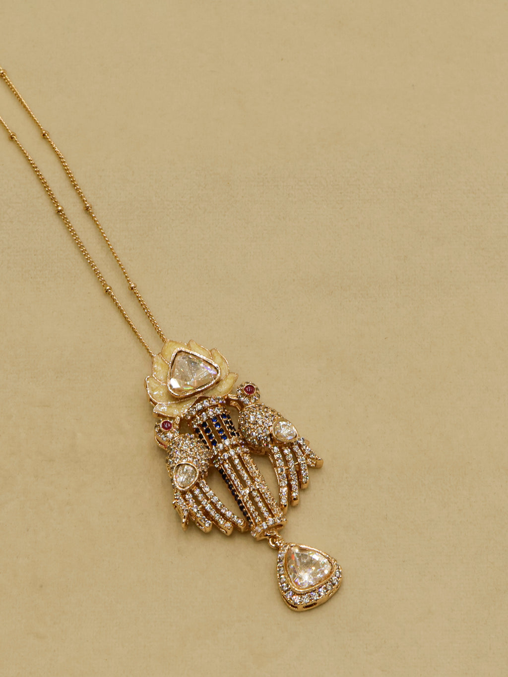 Aanura Lotus Motif Long Necklace Set with Earrings