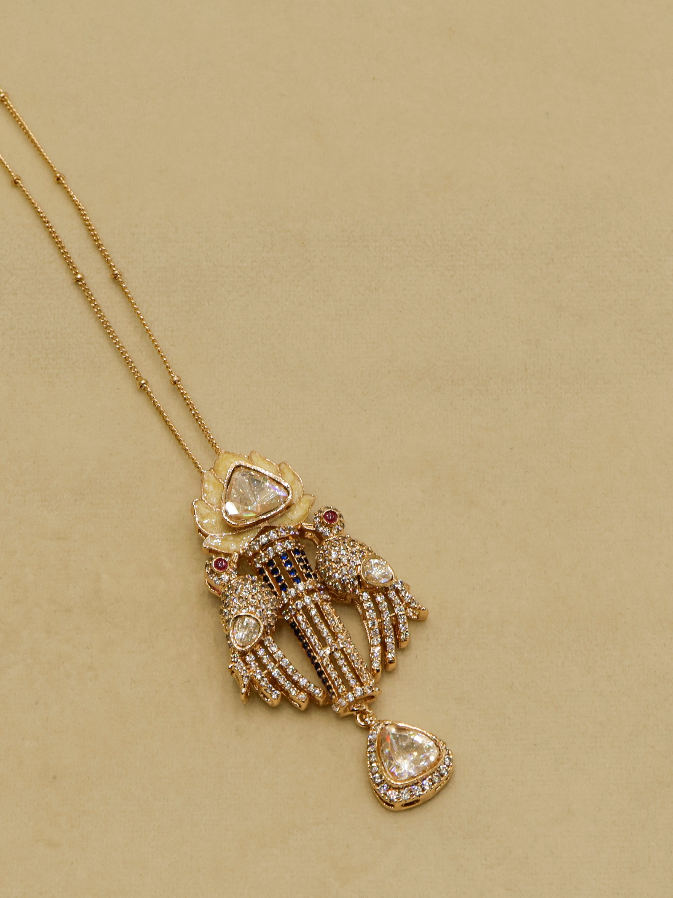 Aanura Lotus Motif Long Necklace Set with Earrings