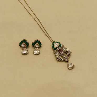 Aanura Lotus Motif Long Necklace Set with Earrings