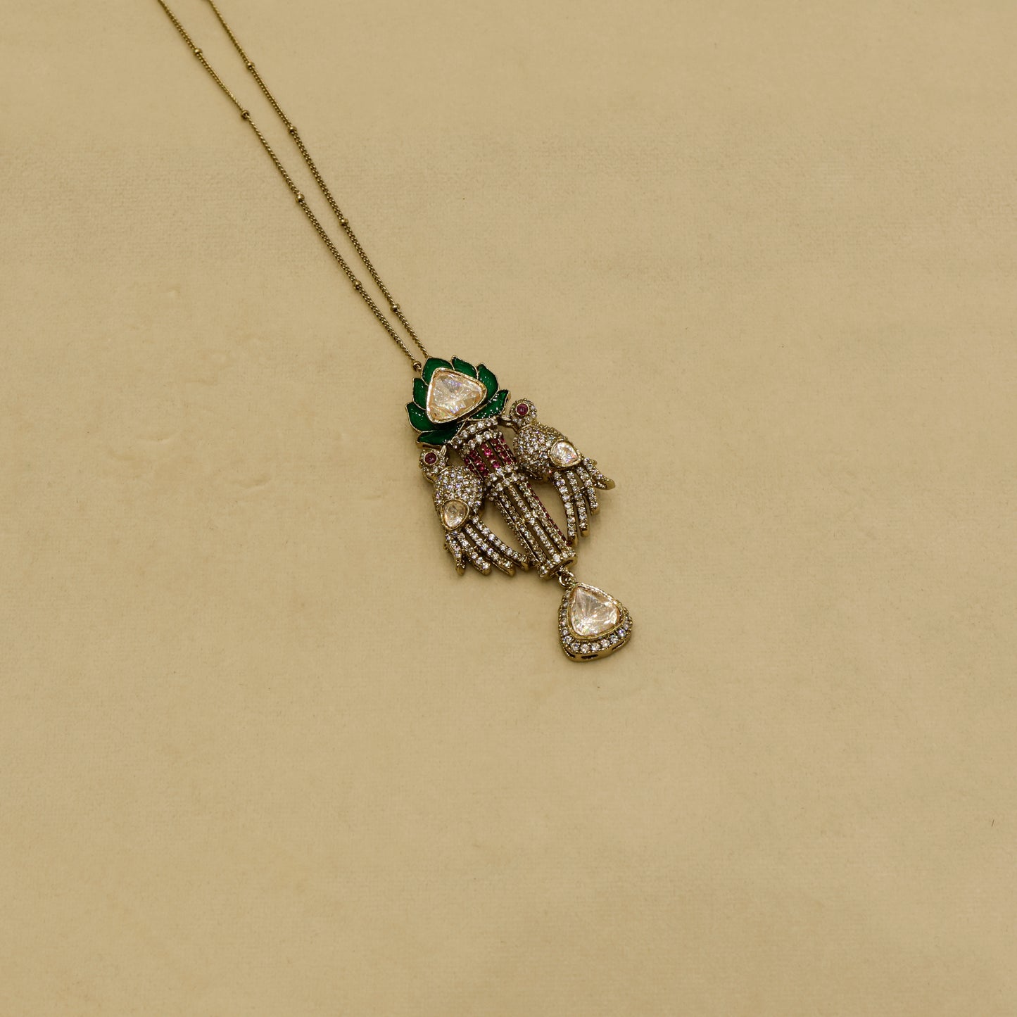 Aanura Lotus Motif Long Necklace Set with Earrings